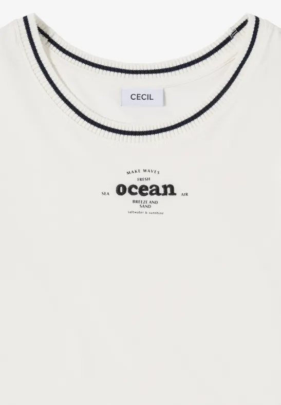 Jersey-Shirt mit gestreiftem Rundhalsausschnitt