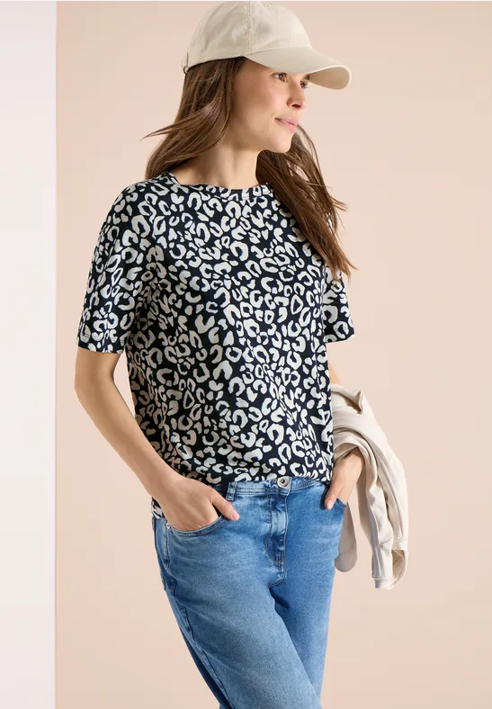 Leoparden-T-Shirt mit U-Boot-Ausschnitt