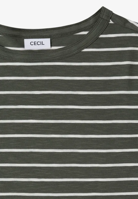 Gestreiftes Slub-Jersey-Shirt mit U-Boot-Ausschnitt