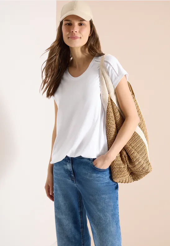 Jersey-T-Shirt mit Spitzendetails