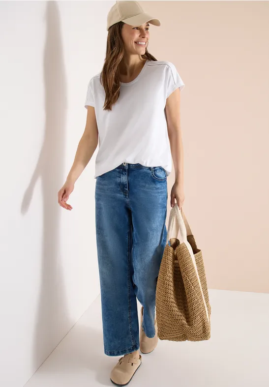 Jersey-T-Shirt mit Spitzendetails