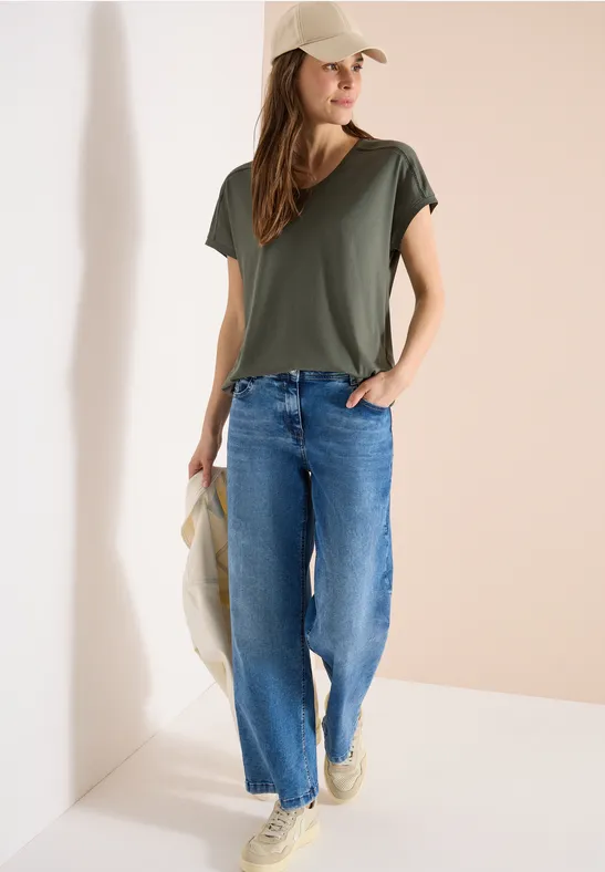 Jersey-Shirt mit Spitzen-Details