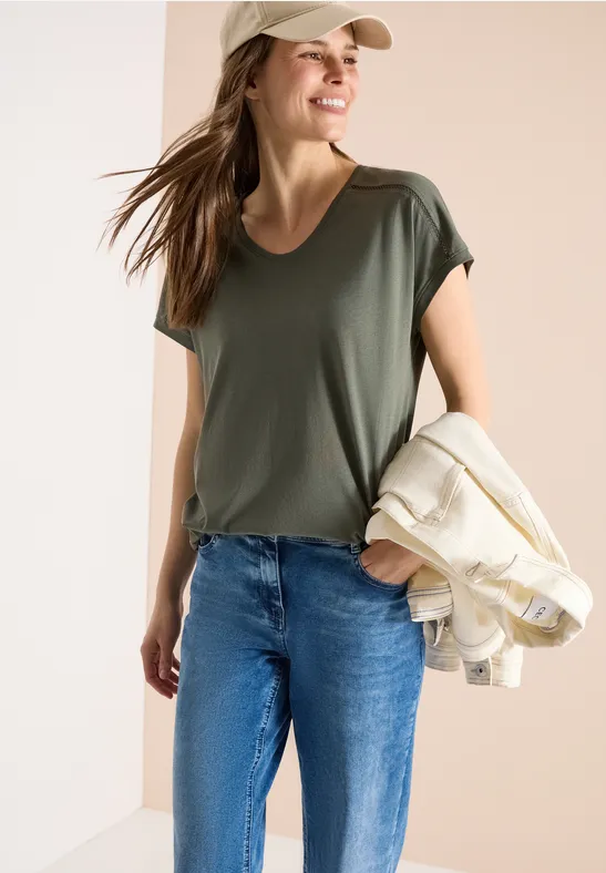 Jersey-Shirt mit Spitzen-Details