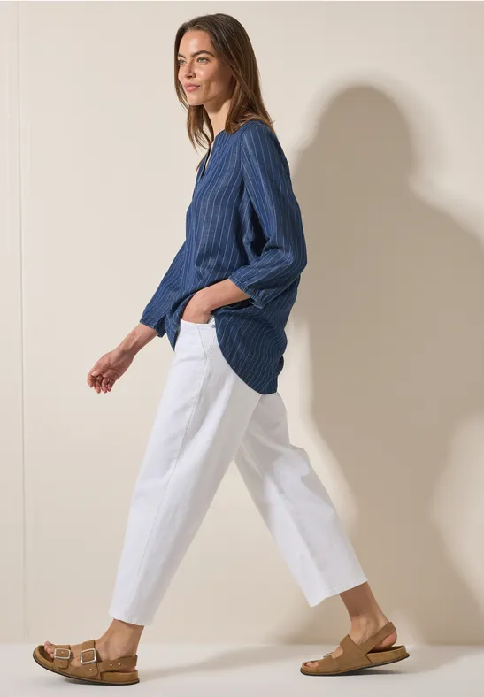 Gestreifte Lyocell-Bluse in Denim-Optik