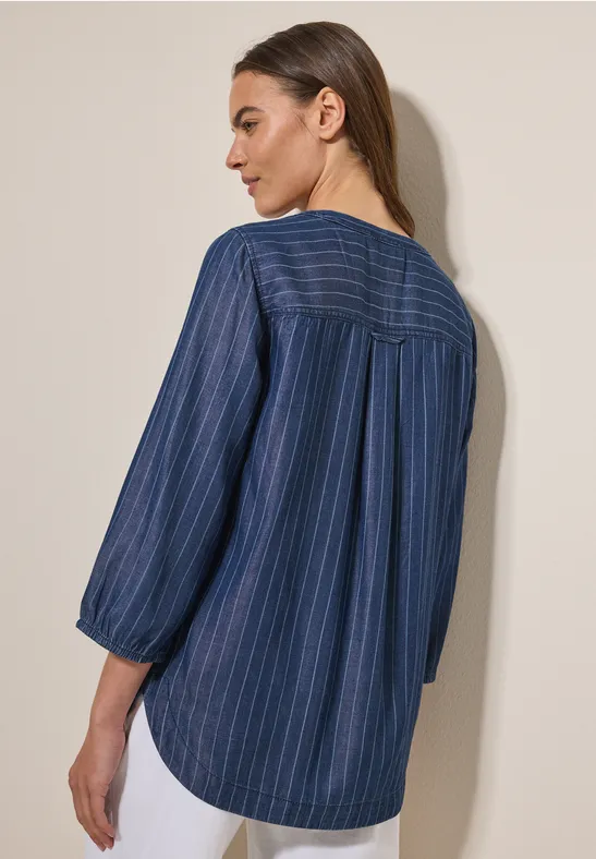 Gestreifte Lyocell-Bluse in Denim-Optik