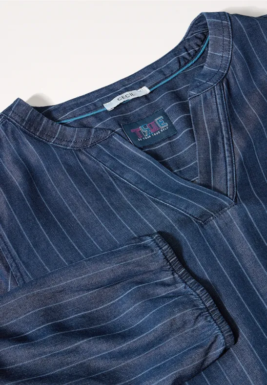 Gestreifte Lyocell-Bluse in Denim-Optik