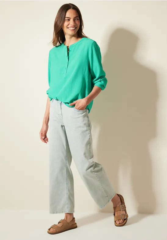 Strukturierte Henley-Bluse mit Langarm