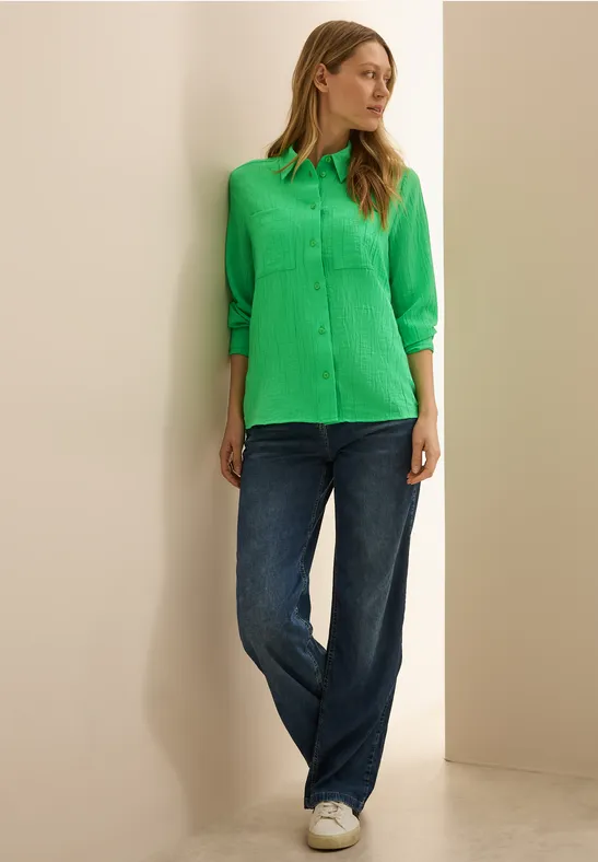 Strukturierte Henley-Bluse mit Langarm