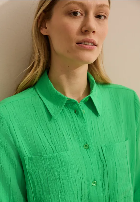 Strukturierte Henley-Bluse mit Langarm