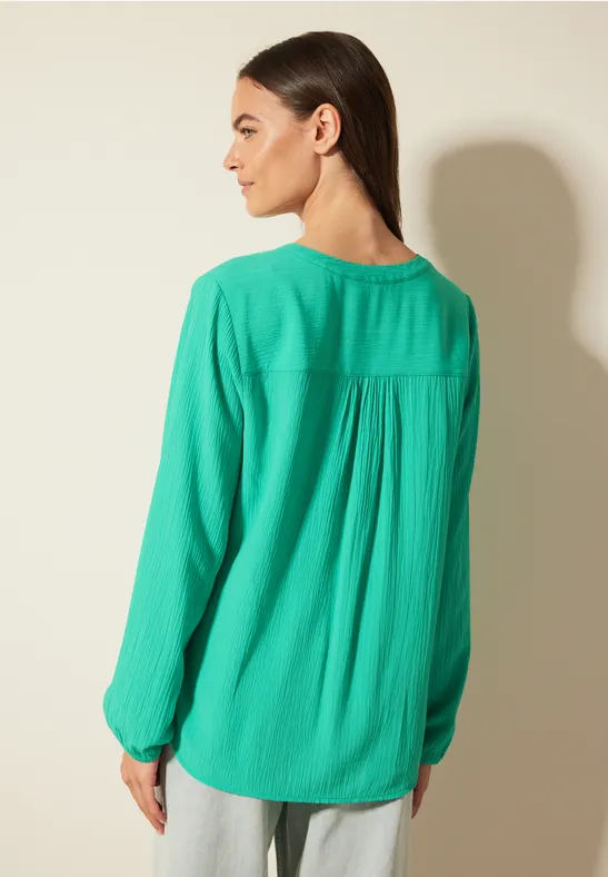 Strukturierte Henley-Bluse mit Langarm