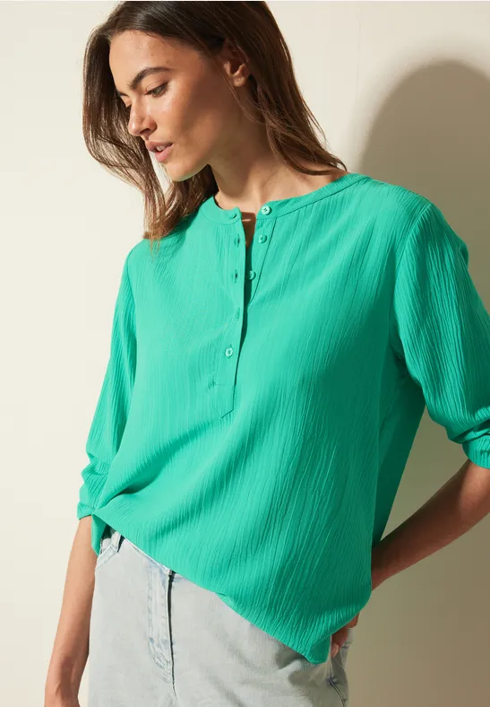 Strukturierte Henley-Bluse mit Langarm