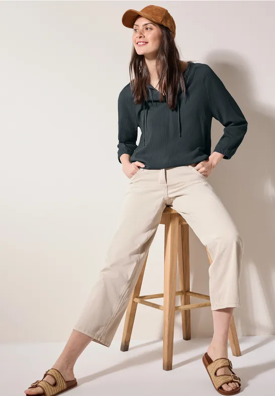 Strukturierte Henley-Bluse mit Langarm
