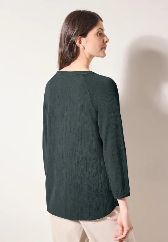 Strukturierte Henley-Bluse mit Langarm