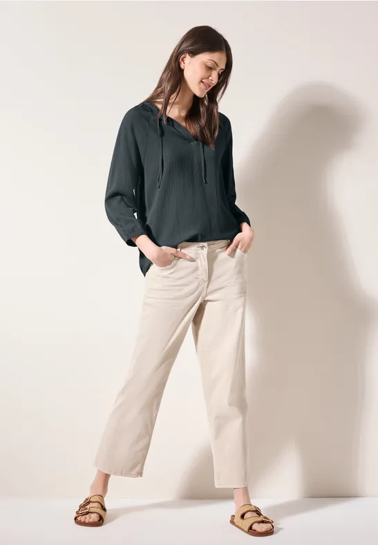 Strukturierte Henley-Bluse mit Langarm