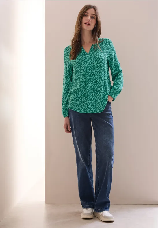 Bedruckte Bluse mit geschlitztem Ausschnitt