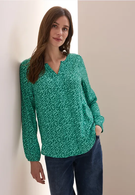 Bedruckte Bluse mit geschlitztem Ausschnitt