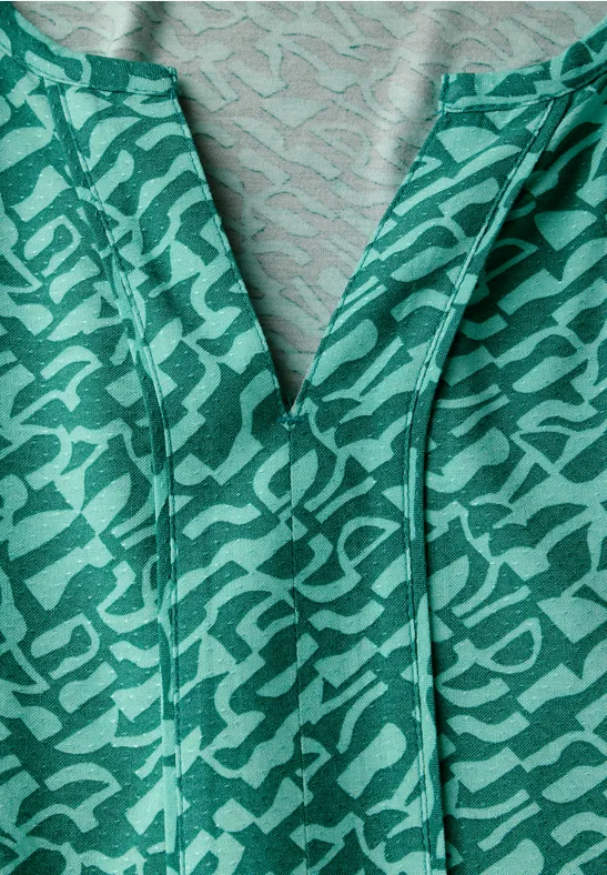 Bedruckte Bluse mit geschlitztem Ausschnitt