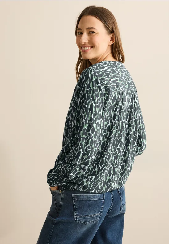 Bedruckte Bluse mit geschlitztem Ausschnitt