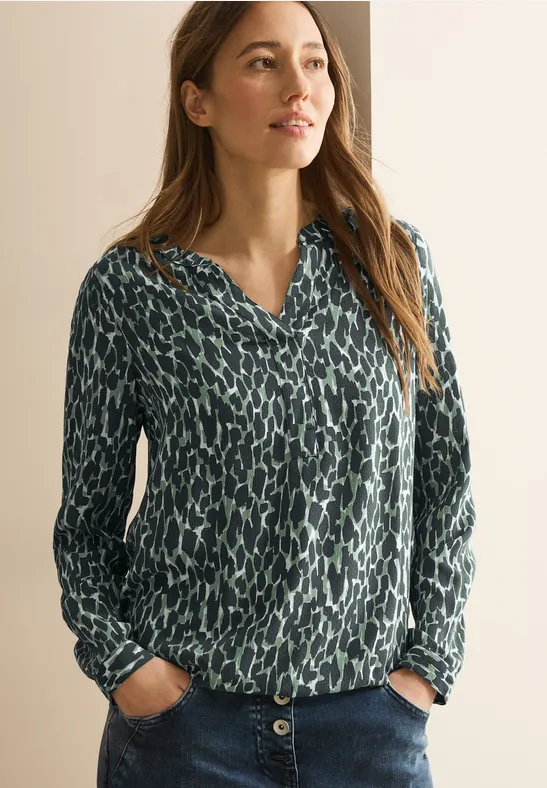 Bedruckte Bluse mit geschlitztem Ausschnitt
