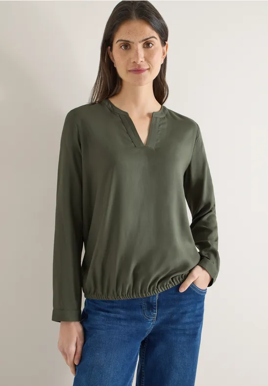 Leuchtende Viskosebluse mit Knopfleiste