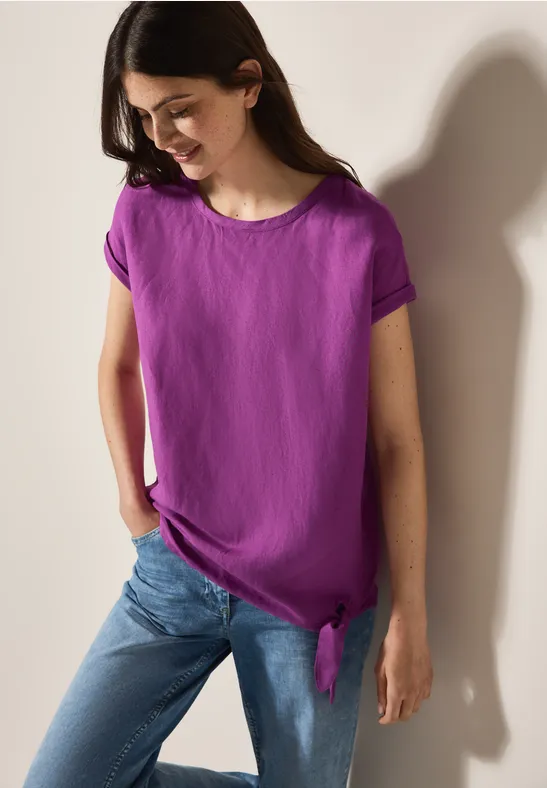 Leinenmix-Bluse mit seitlichem Knoten