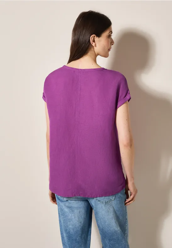 Leinenmix-Bluse mit seitlichem Knoten