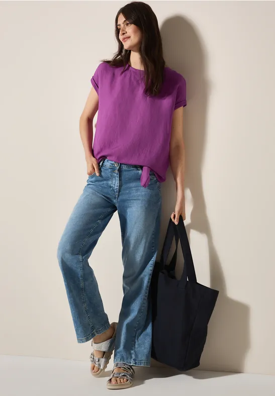Leinenmix-Bluse mit seitlichem Knoten