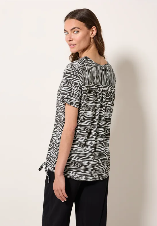Zebra-Print Blusenshirt mit Knotendetail