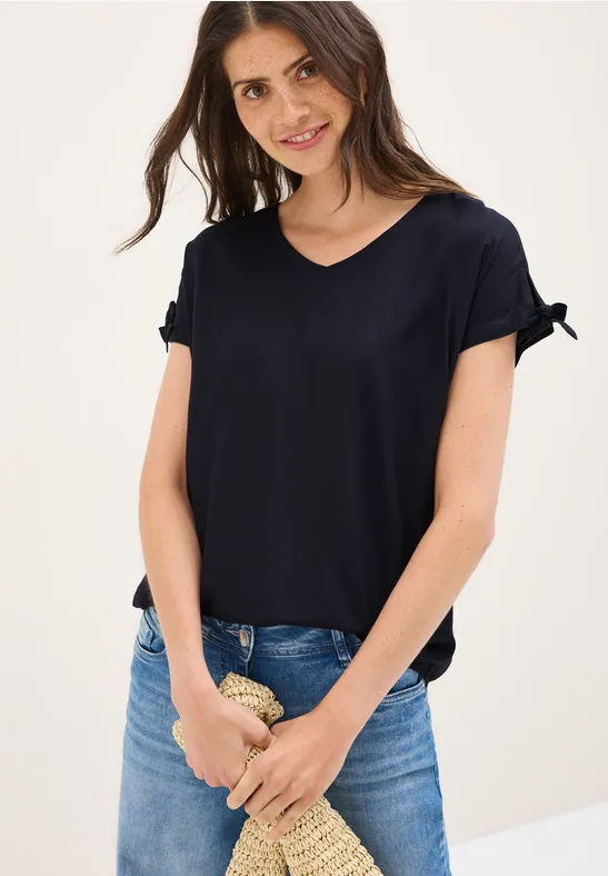 V-Ausschnitt Blusenshirt mit Knotendetails