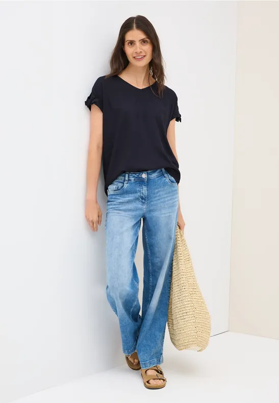V-Ausschnitt Blusenshirt mit Knotendetails