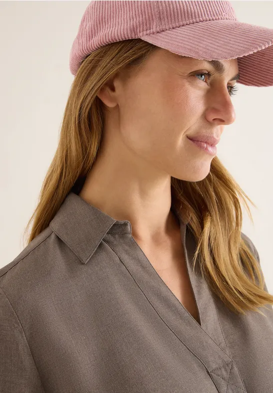 Melange-Bluse mit V-Ausschnitt