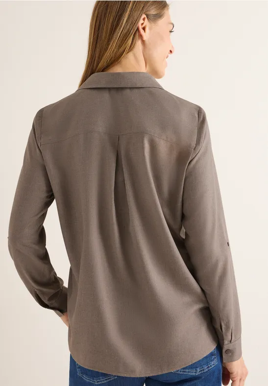 Melange-Bluse mit V-Ausschnitt
