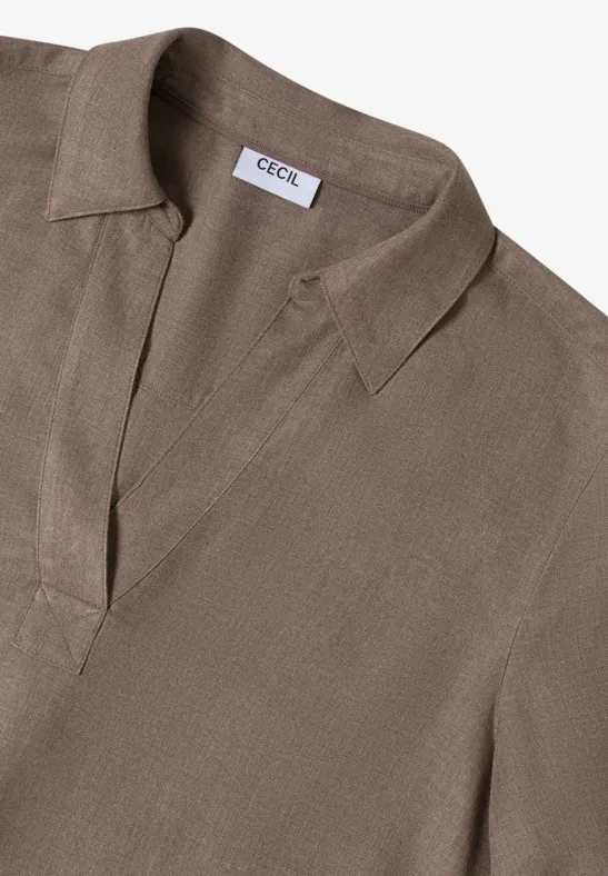 Melange-Bluse mit V-Ausschnitt