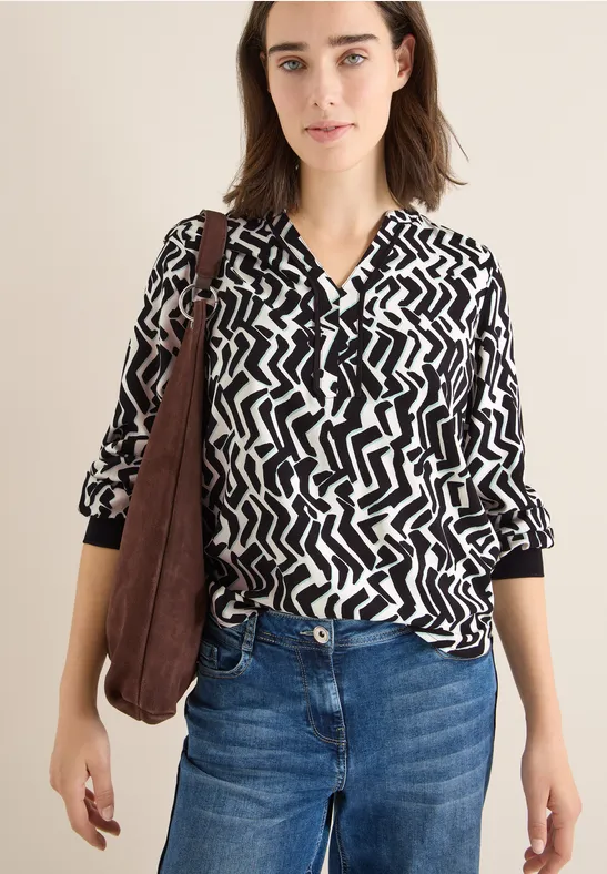 Viskosebluse mit grafischem Print-Muster