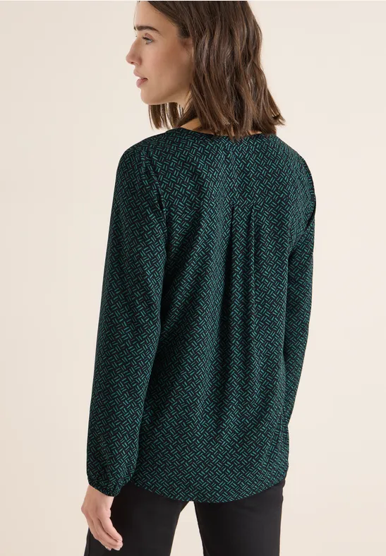 Viskose-Bluse mit Grafikprint und Schlitz-Ausschnitt