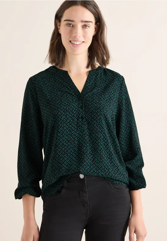 Viskose-Bluse mit Grafikprint und Schlitz-Ausschnitt