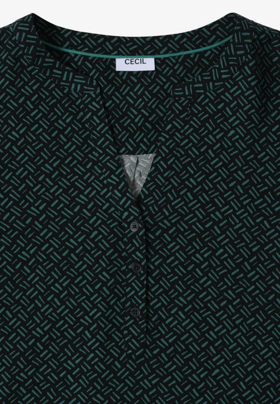 Viskose-Bluse mit Grafikprint und Schlitz-Ausschnitt