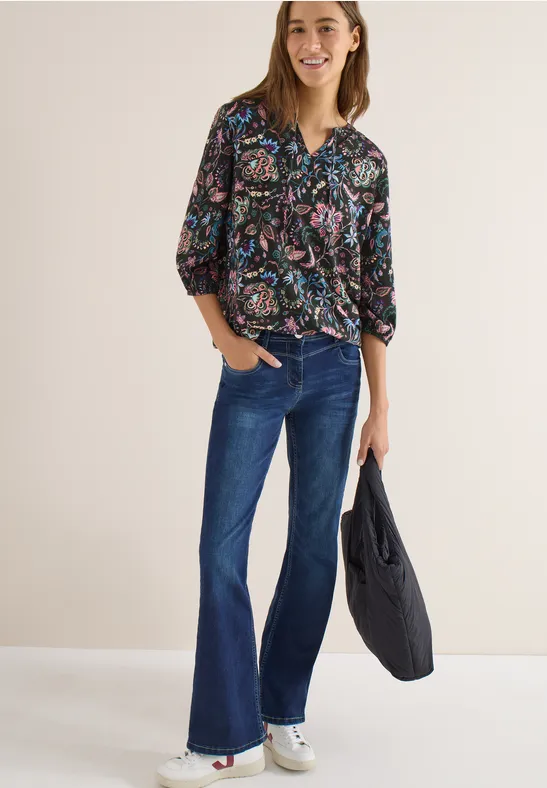 Viskose-Bluse mit Grafikprint und Schlitz-Ausschnitt