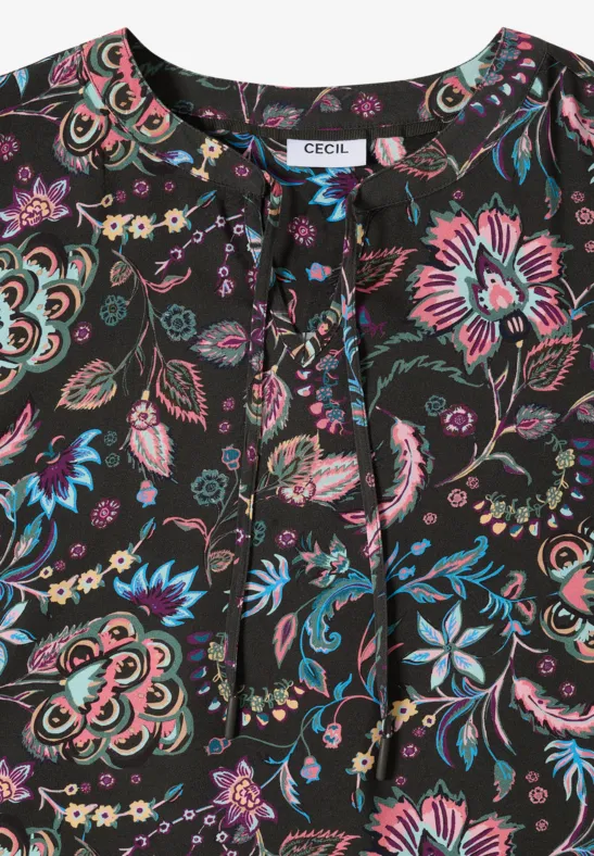 Viskose-Bluse mit Grafikprint und Schlitz-Ausschnitt
