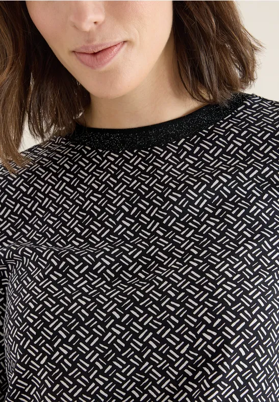 Grafikmuster-Bluse mit Glitzer-Detail