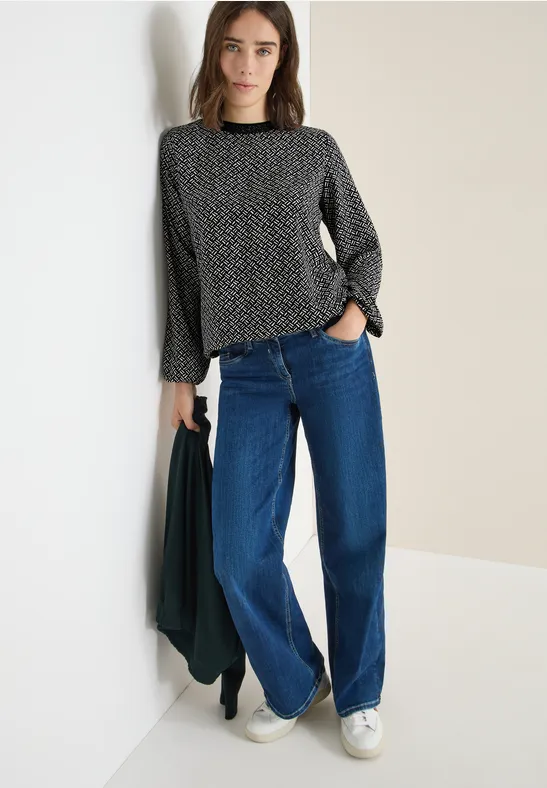 Grafikmuster-Bluse mit Glitzer-Detail