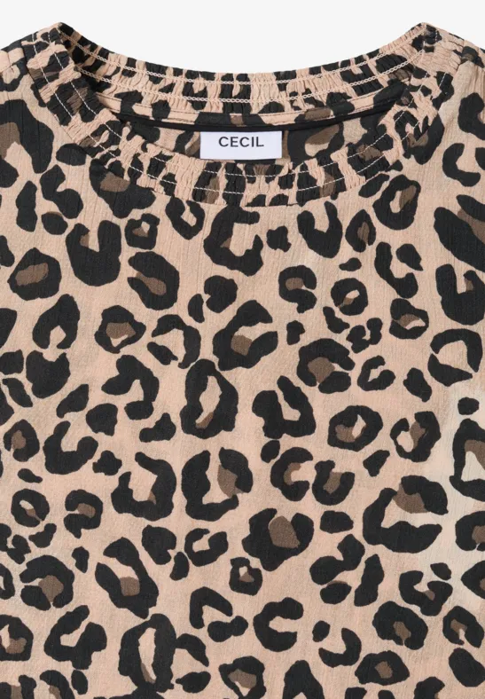 Leopardenmuster-Bluse mit Smok-Ausschnitt
