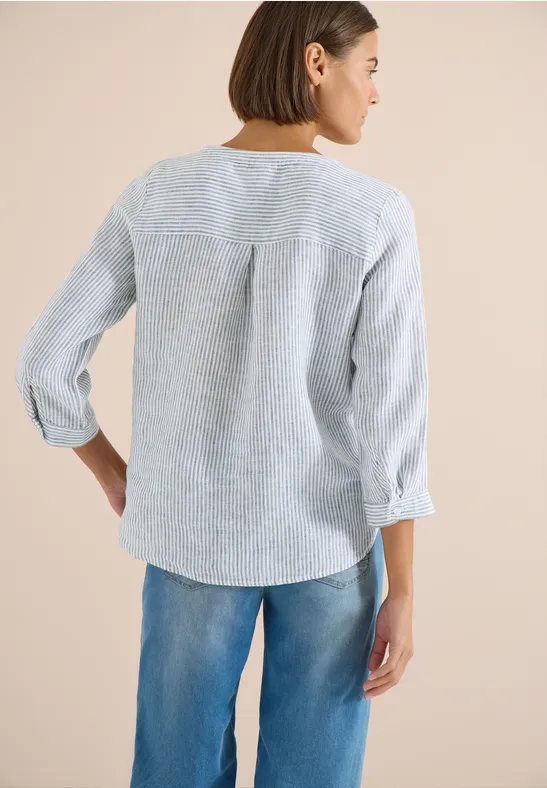 Gestreifte Leinentunika mit Split Neck