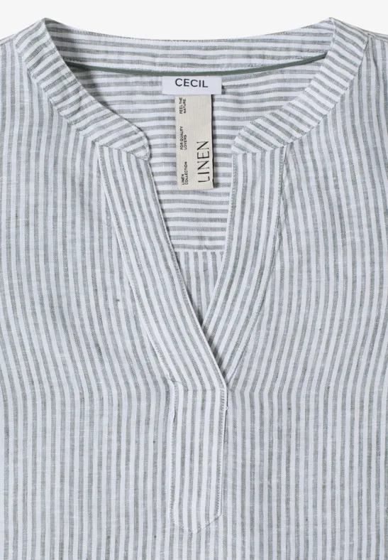 Gestreifte Leinentunika mit Split Neck