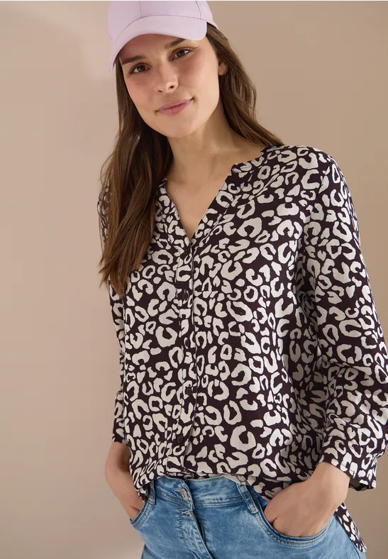 Animal-Print-Bluse mit Split-Neck