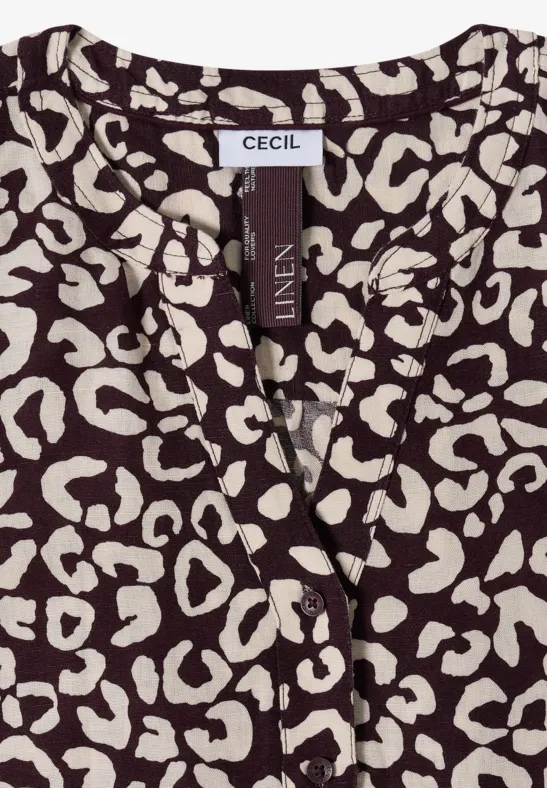 Animal-Print-Bluse mit Split-Neck