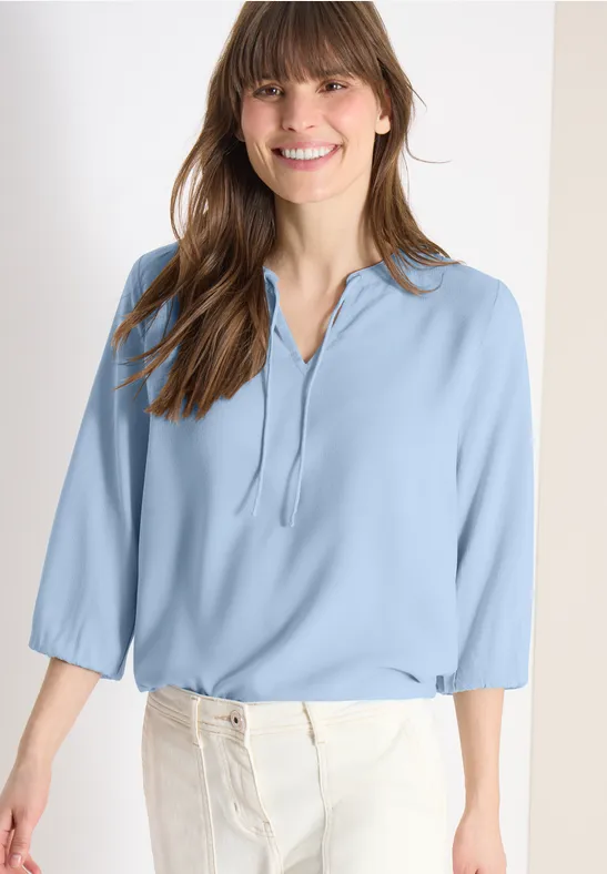 Dobby-Bluse mit geschlitztem Ausschnitt