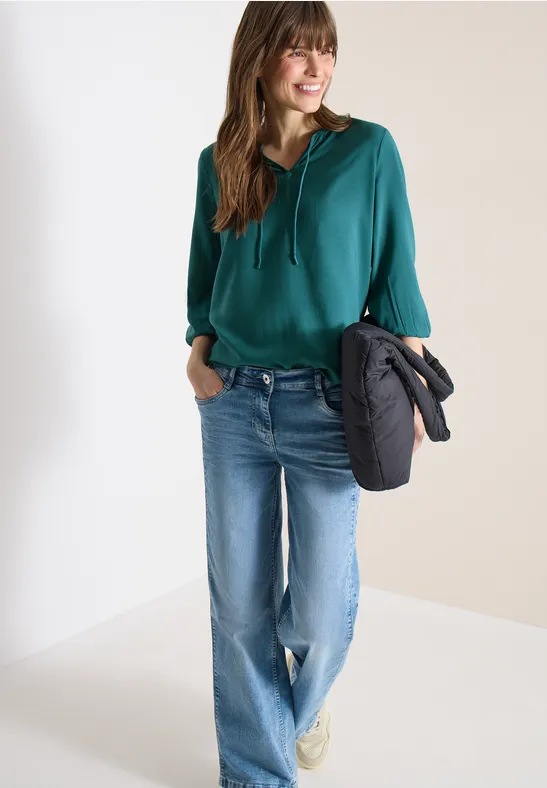 Dobby-Bluse mit Split-Neck