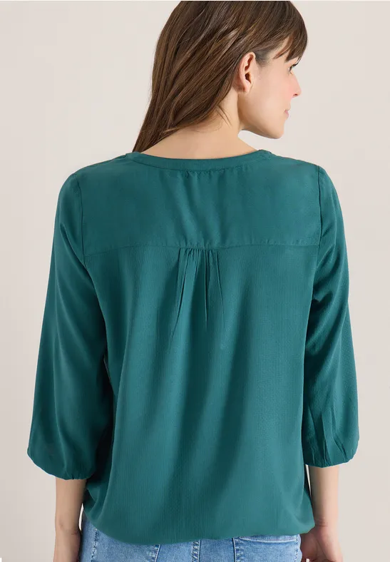 Dobby-Bluse mit Split-Neck