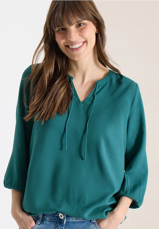 Dobby-Bluse mit Split-Neck